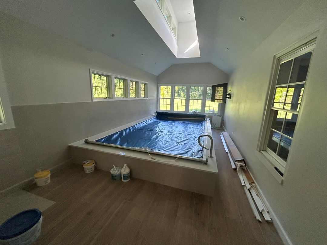 Interior of custom addition built for an indoor Endless Pool in Haverford, PA.
